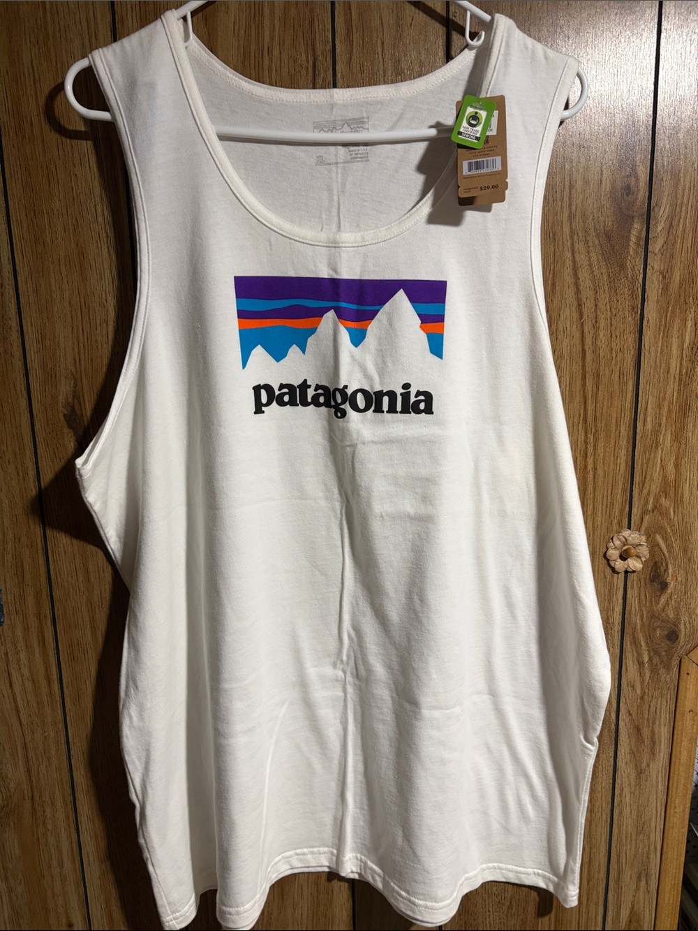 Patagonia White Tank Top with Multicolor Mountain Graphic